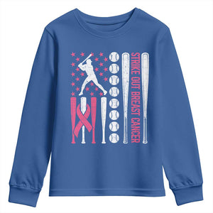 Baseball Breast Cancer Youth Sweatshirt Pink Ribbon Strike Out Breast Cancer American Flag TS10 Royal Blue Print Your Wear