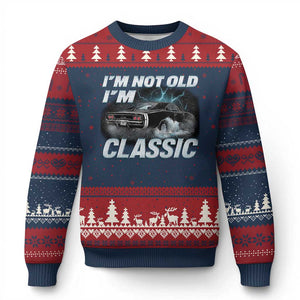 Vintage I'm Not Old I'm Classic Ugly Christmas Sweater Funny Car Graphic Racing Drift Car TS10 Navy Red Print Your Wear