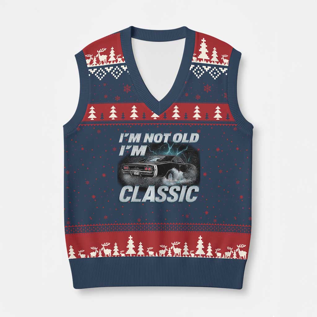 Vintage I'm Not Old I'm Classic V-Neck Knit Sweater Vest Funny Car Graphic Racing Drift Car TS10 Navy Red Print Your Wear