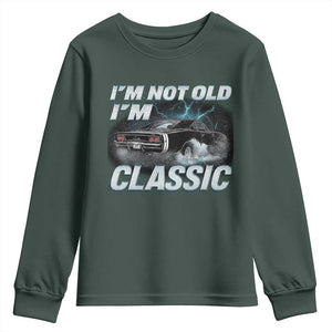 Vintage I'm Not Old I'm Classic Youth Sweatshirt Funny Car Graphic Racing Drift Car TS10 Dark Forest Green Print Your Wear