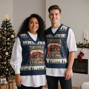 Funny Gambling V-Neck Knit Sweater Vest Only A Problem If You're Losing Vintage Bootleg TS10 Navy Beige Print Your Wear