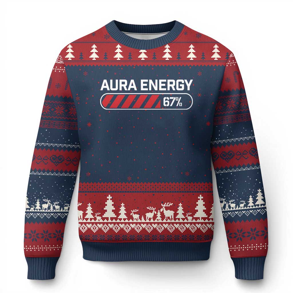 Funny Six Seven Ugly Christmas Sweater Aura Energy at 67 Meme Gen Alpha Slang TS10 Navy Red Print Your Wear