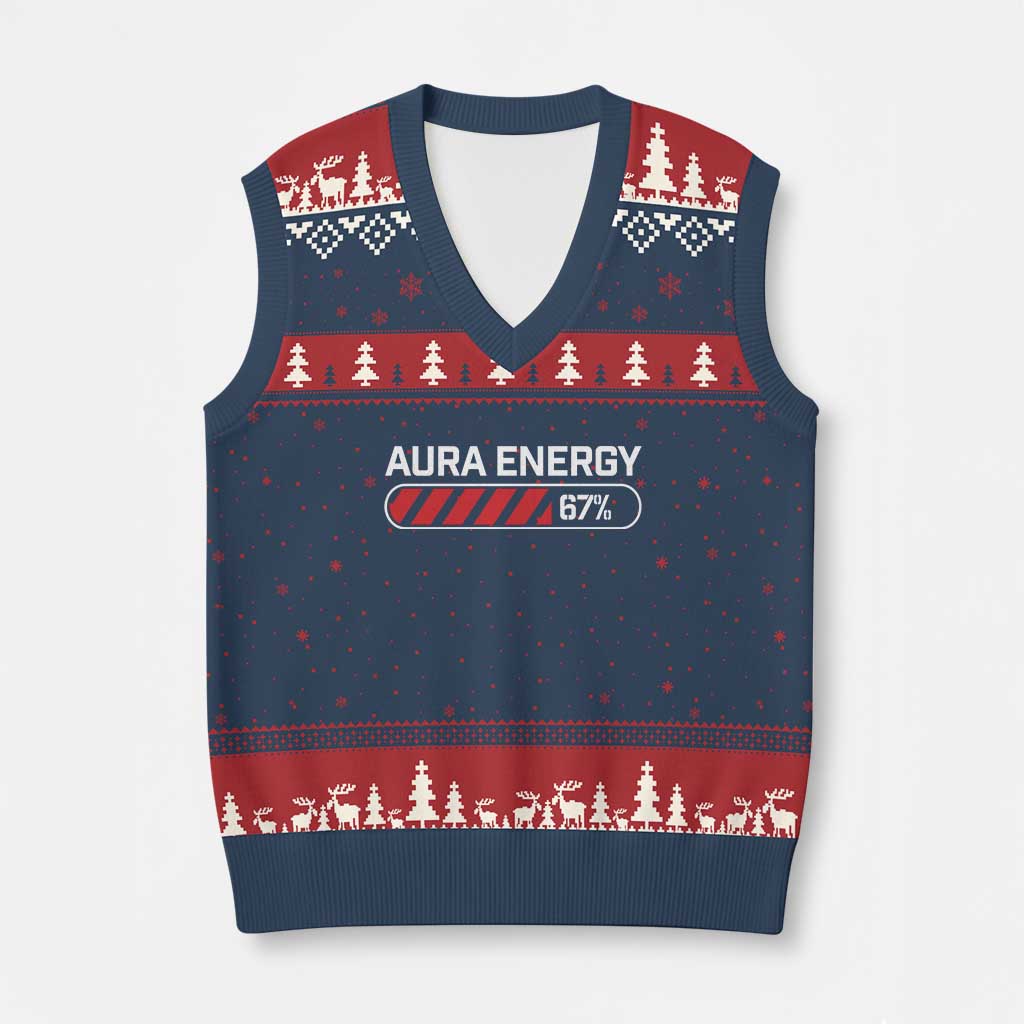 Funny Six Seven V-Neck Knit Sweater Vest Aura Energy at 67 Meme Gen Alpha Slang TS10 Navy Red Print Your Wear