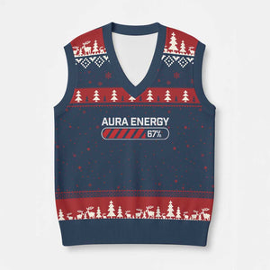 Funny Six Seven V-Neck Knit Sweater Vest Aura Energy at 67 Meme Gen Alpha Slang TS10 Navy Red Print Your Wear
