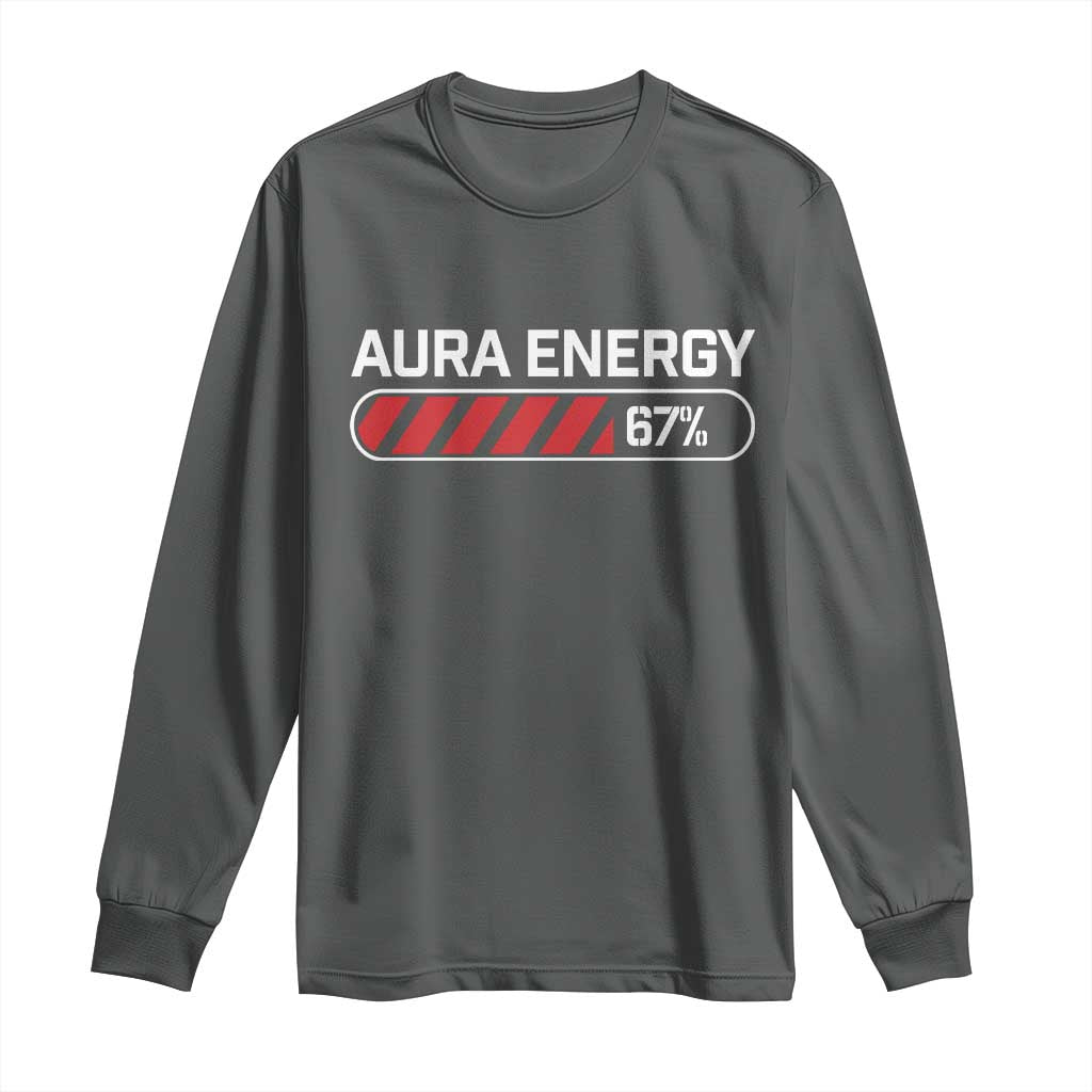 Funny Six Seven Long Sleeve Shirt Aura Energy at 67 Meme Gen Alpha Slang TS10 Dark Heather Print Your Wear
