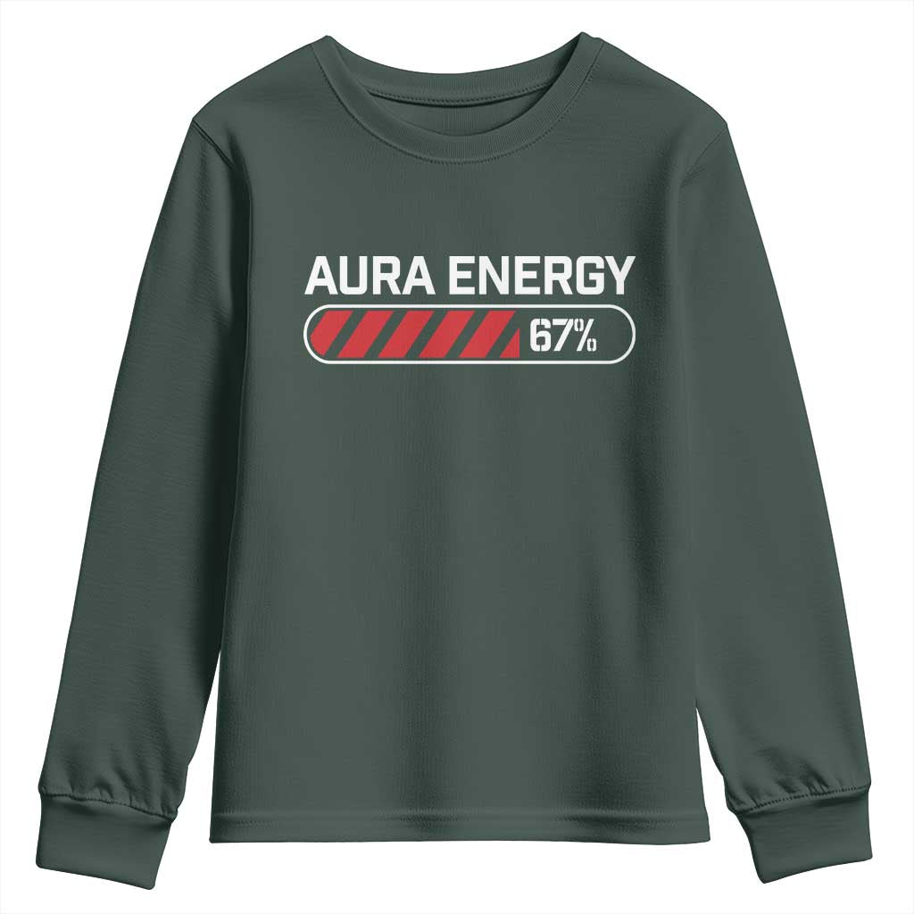 Funny Six Seven Youth Sweatshirt Aura Energy at 67 Meme Gen Alpha Slang TS10 Dark Forest Green Print Your Wear