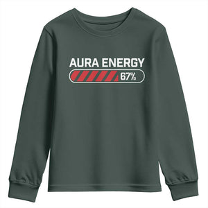 Funny Six Seven Youth Sweatshirt Aura Energy at 67 Meme Gen Alpha Slang TS10 Dark Forest Green Print Your Wear