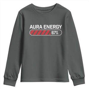 Funny Six Seven Youth Sweatshirt Aura Energy at 67 Meme Gen Alpha Slang TS10 Dark Heather Print Your Wear
