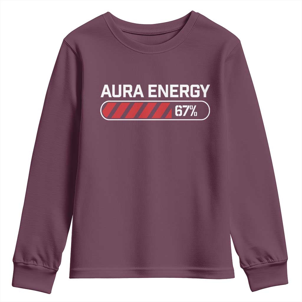 Funny Six Seven Youth Sweatshirt Aura Energy at 67 Meme Gen Alpha Slang TS10 Maroon Print Your Wear