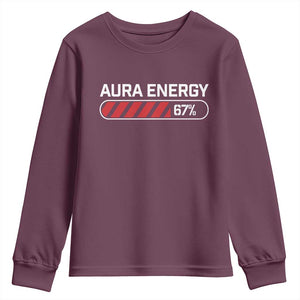 Funny Six Seven Youth Sweatshirt Aura Energy at 67 Meme Gen Alpha Slang TS10 Maroon Print Your Wear