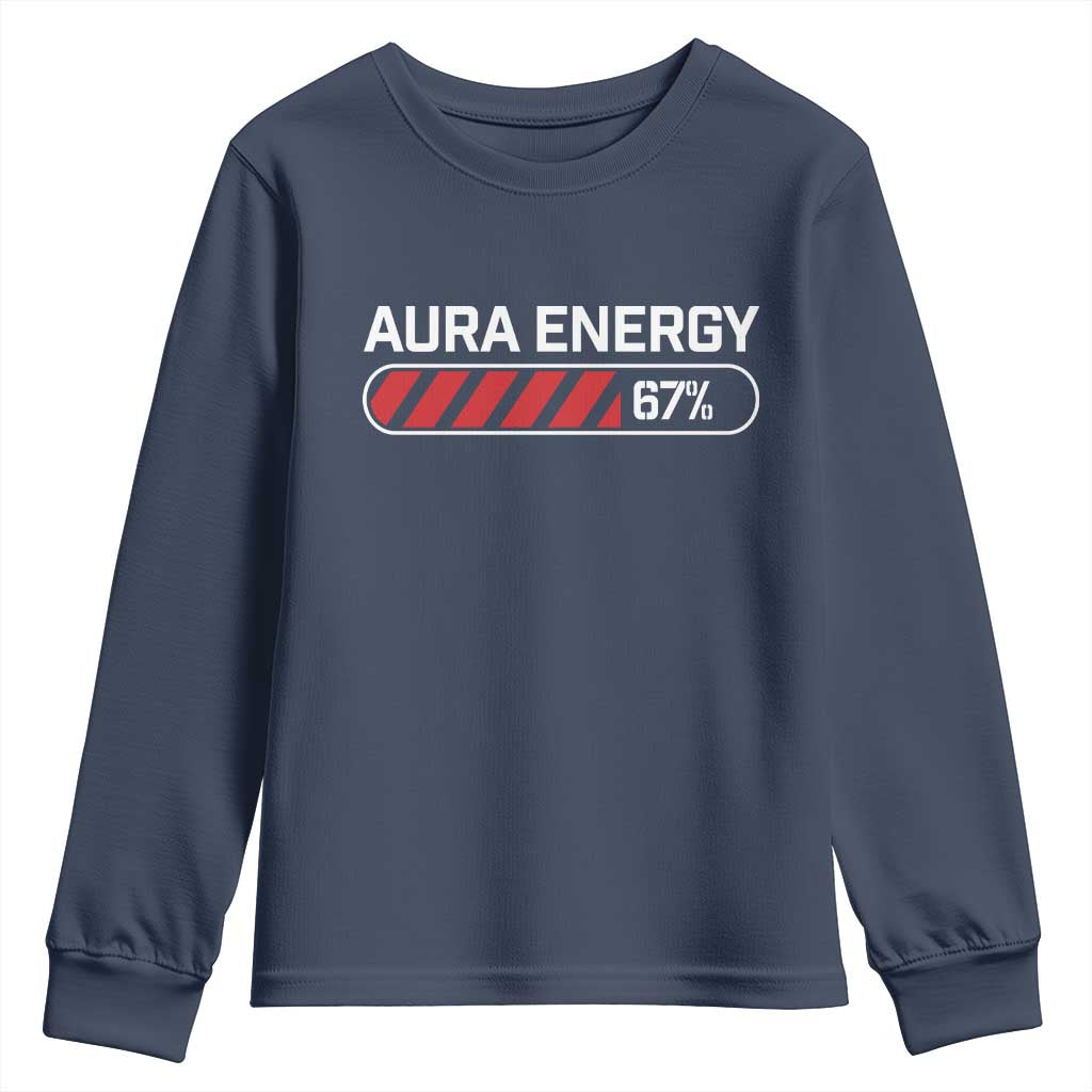 Funny Six Seven Youth Sweatshirt Aura Energy at 67 Meme Gen Alpha Slang TS10 Navy Print Your Wear