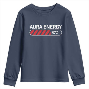 Funny Six Seven Youth Sweatshirt Aura Energy at 67 Meme Gen Alpha Slang TS10 Navy Print Your Wear