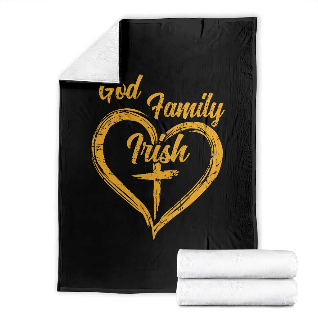 God Family Irish Throw Blanket Vintage Cross In Heart Christian Notre Dame Game Day TS10 Black Print Your Wear