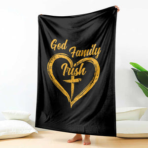 God Family Irish Throw Blanket Vintage Cross In Heart Christian Notre Dame Game Day TS10 Print Your Wear