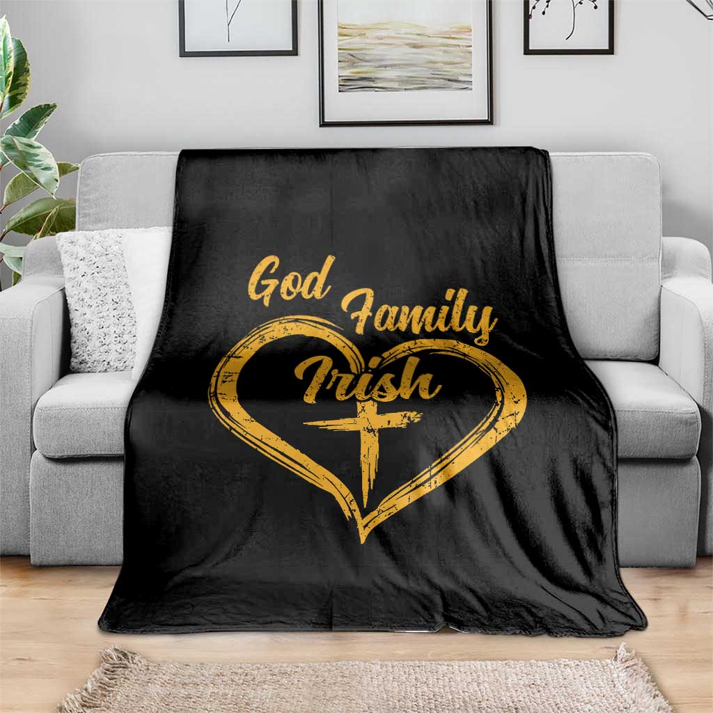 God Family Irish Throw Blanket Vintage Cross In Heart Christian Notre Dame Game Day TS10 Print Your Wear