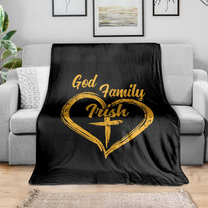 God Family Irish Throw Blanket Vintage Cross In Heart Christian Notre Dame Game Day TS10 Print Your Wear