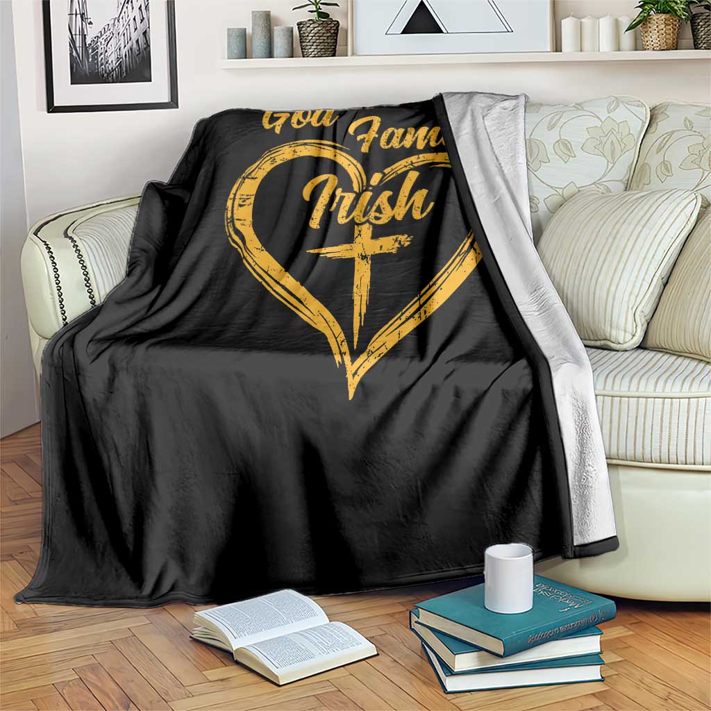 God Family Irish Throw Blanket Vintage Cross In Heart Christian Notre Dame Game Day TS10 Print Your Wear