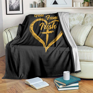 God Family Irish Throw Blanket Vintage Cross In Heart Christian Notre Dame Game Day TS10 Print Your Wear