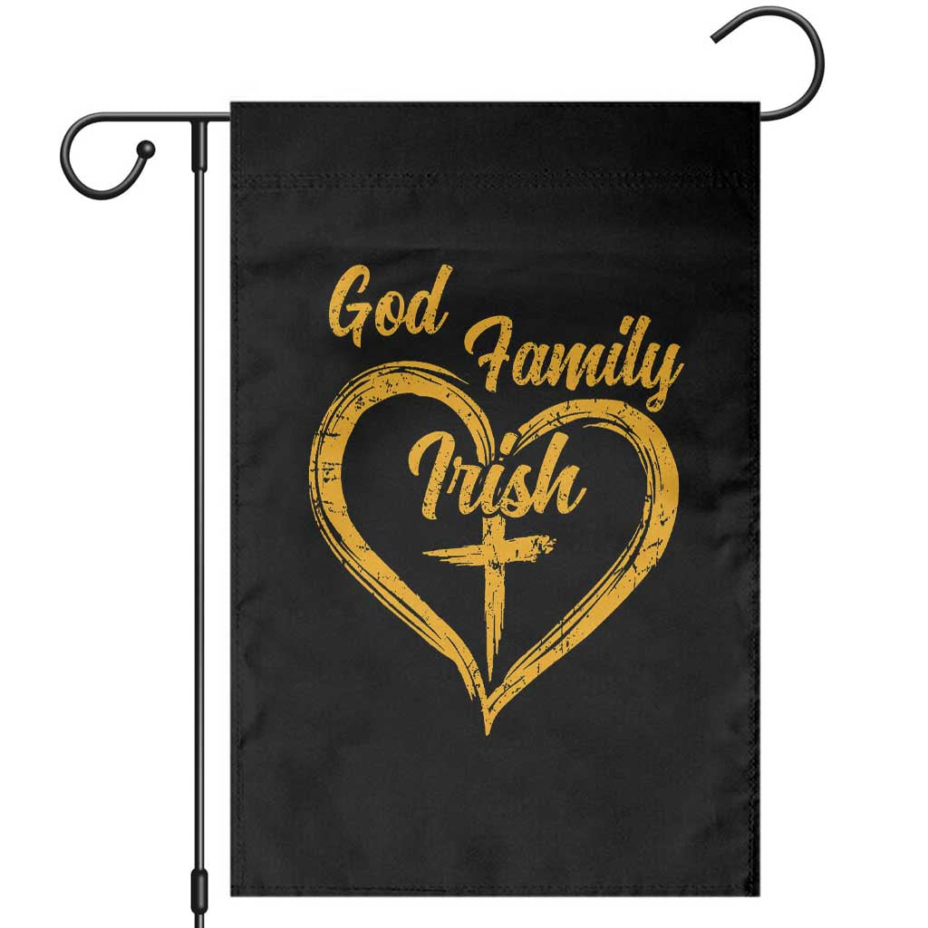 God Family Irish Garden Flag Vintage Cross In Heart Christian Notre Dame Game Day TS10 Black Print Your Wear