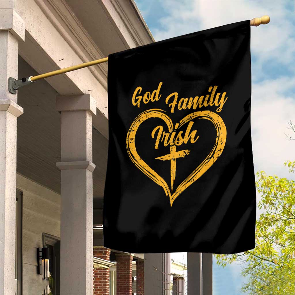 God Family Irish Garden Flag Vintage Cross In Heart Christian Notre Dame Game Day TS10 Print Your Wear