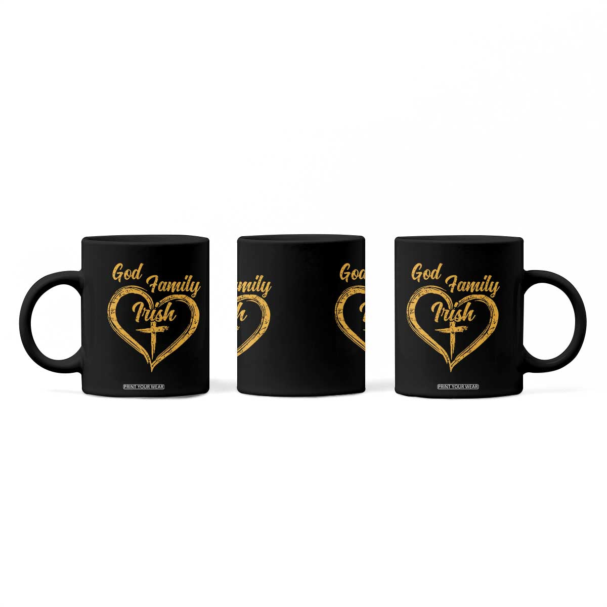 God Family Irish Coffee Mug Vintage Cross In Heart Christian Notre Dame Game Day TS10 Print Your Wear