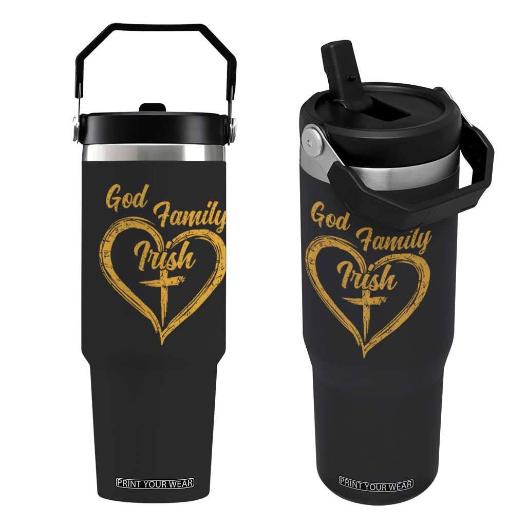 God Family Irish Flip Straw Tumbler Vintage Cross In Heart Christian Notre Dame Game Day TS10 One Size: 30 oz Black Print Your Wear