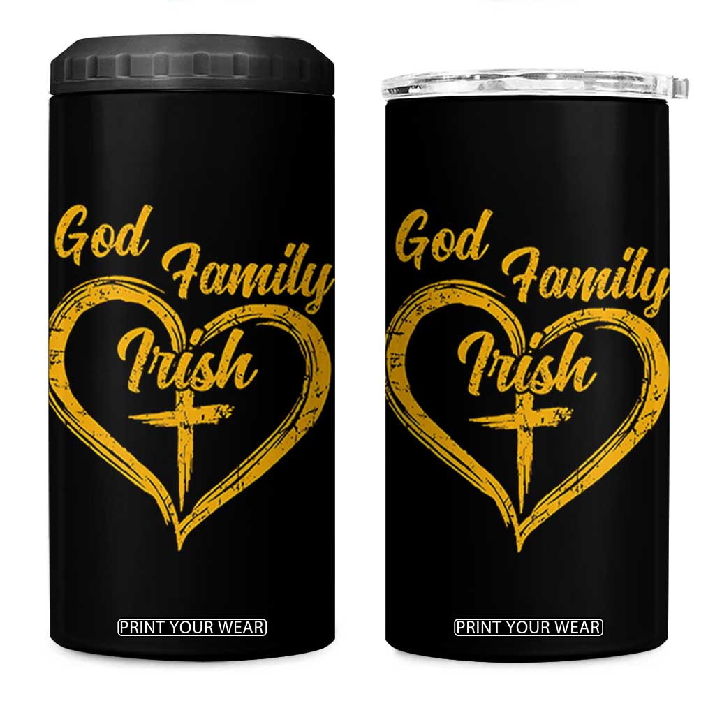God Family Irish 4 in 1 Can Cooler Tumbler Vintage Cross In Heart Christian Notre Dame Game Day TS10 One Size: 16 oz Black Print Your Wear