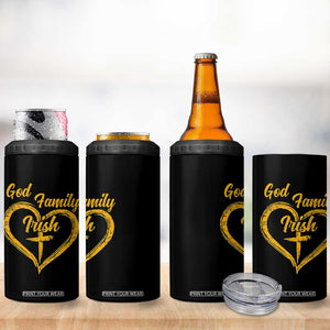 God Family Irish 4 in 1 Can Cooler Tumbler Vintage Cross In Heart Christian Notre Dame Game Day TS10 Print Your Wear