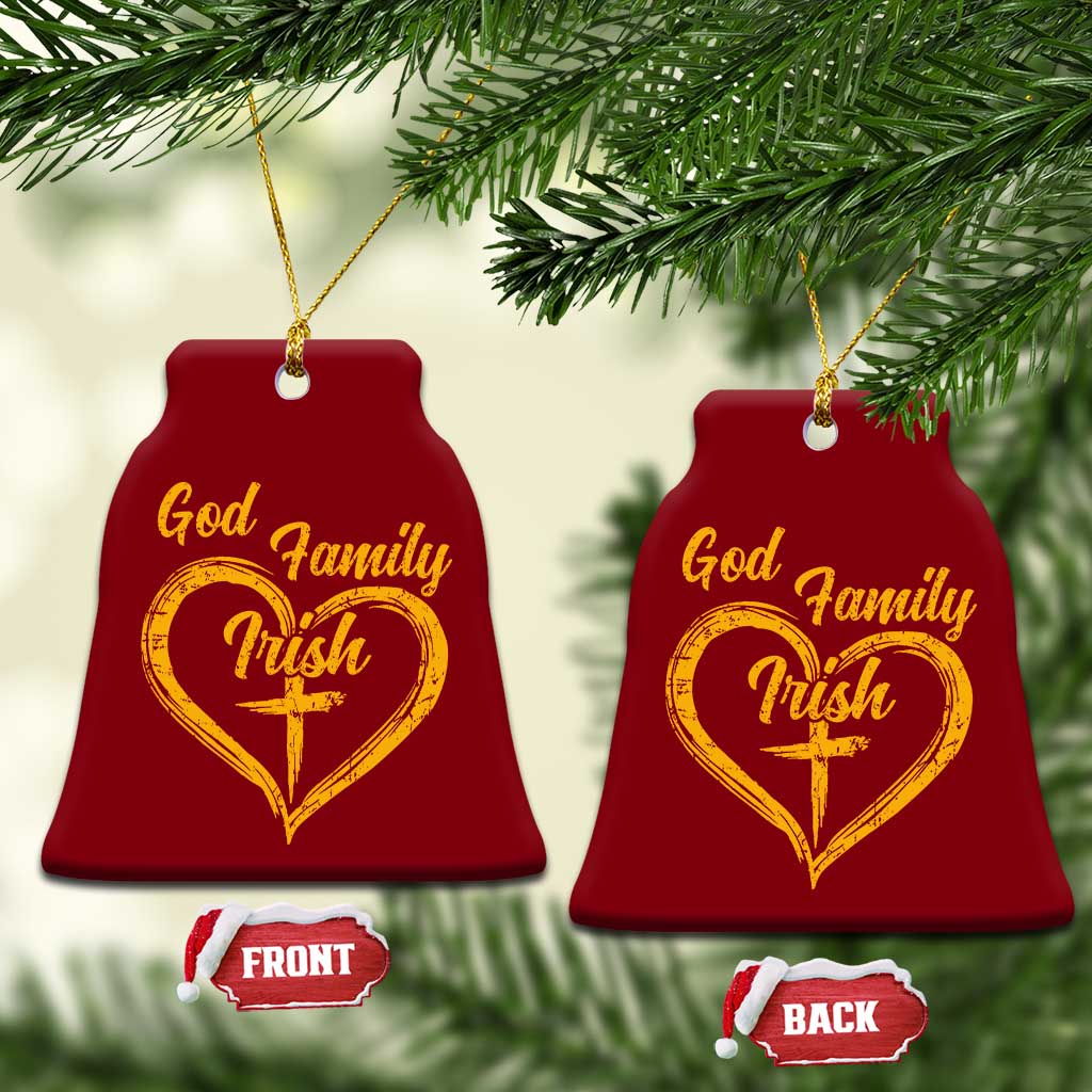 God Family Irish Ceramic Ornament Vintage Cross In Heart Christian Notre Dame Game Day TS10 Print Your Wear