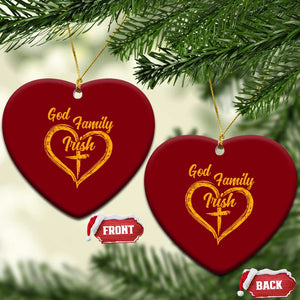 God Family Irish Ceramic Ornament Vintage Cross In Heart Christian Notre Dame Game Day TS10 Print Your Wear