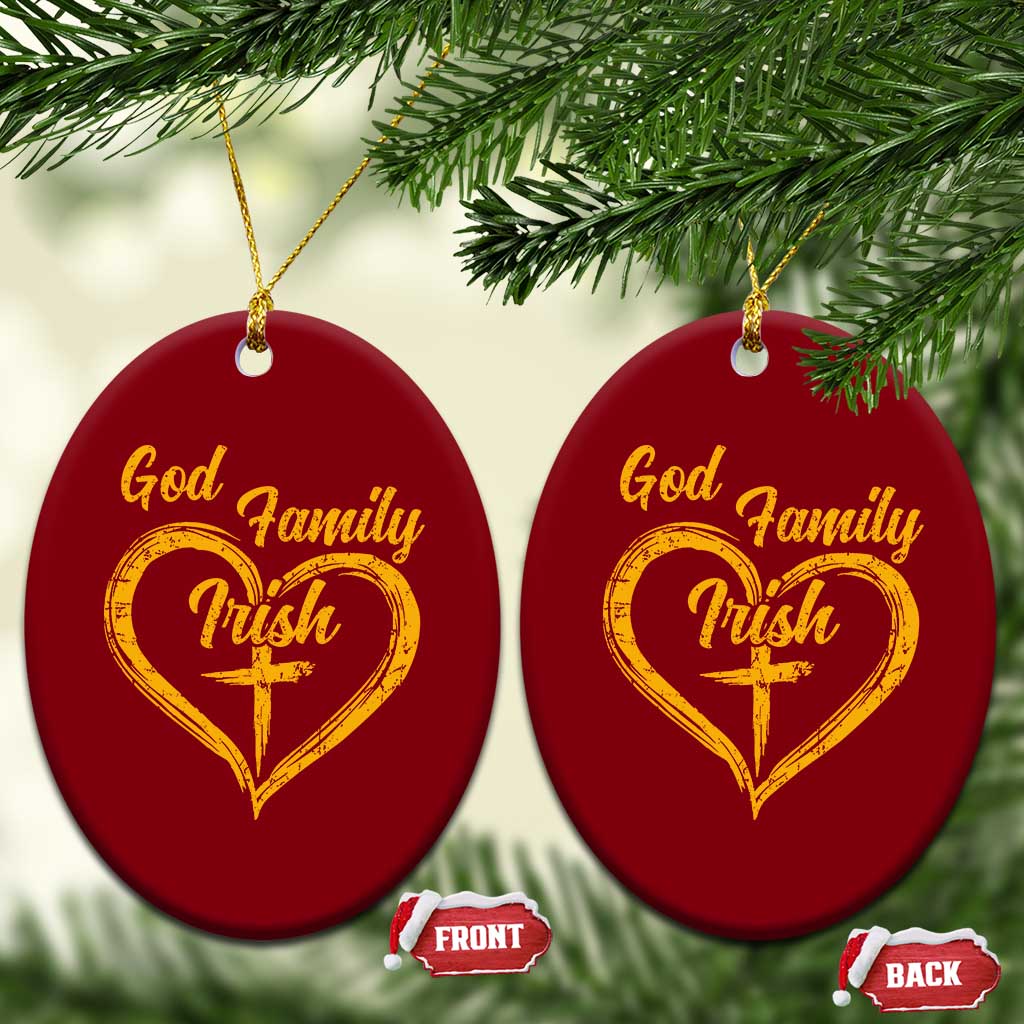 God Family Irish Ceramic Ornament Vintage Cross In Heart Christian Notre Dame Game Day TS10 Print Your Wear