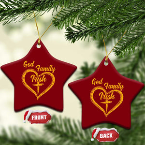 God Family Irish Ceramic Ornament Vintage Cross In Heart Christian Notre Dame Game Day TS10 Print Your Wear