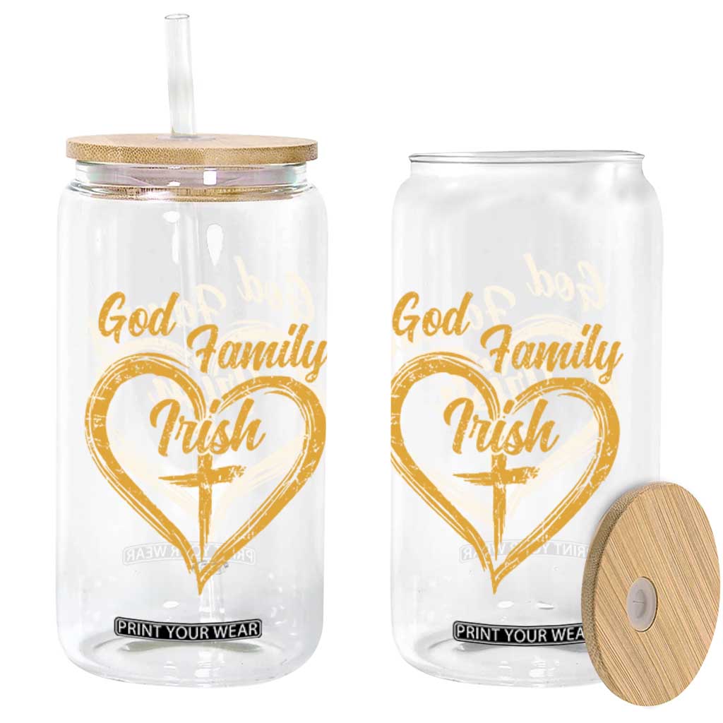 God Family Irish Glass Can Vintage Cross In Heart Christian Notre Dame Game Day TS10 Print Your Wear