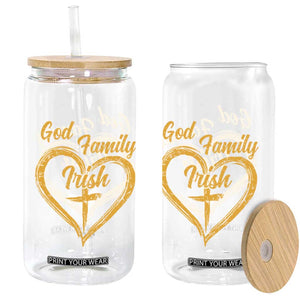 God Family Irish Glass Can Vintage Cross In Heart Christian Notre Dame Game Day TS10 Print Your Wear