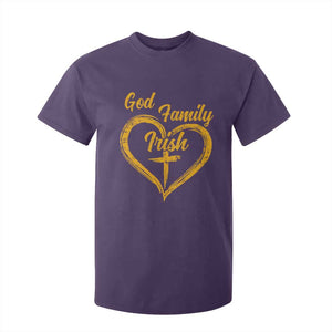 God Family Irish T Shirt For Kid Vintage Cross In Heart Christian Notre Dame Game Day TS10 Purple Print Your Wear