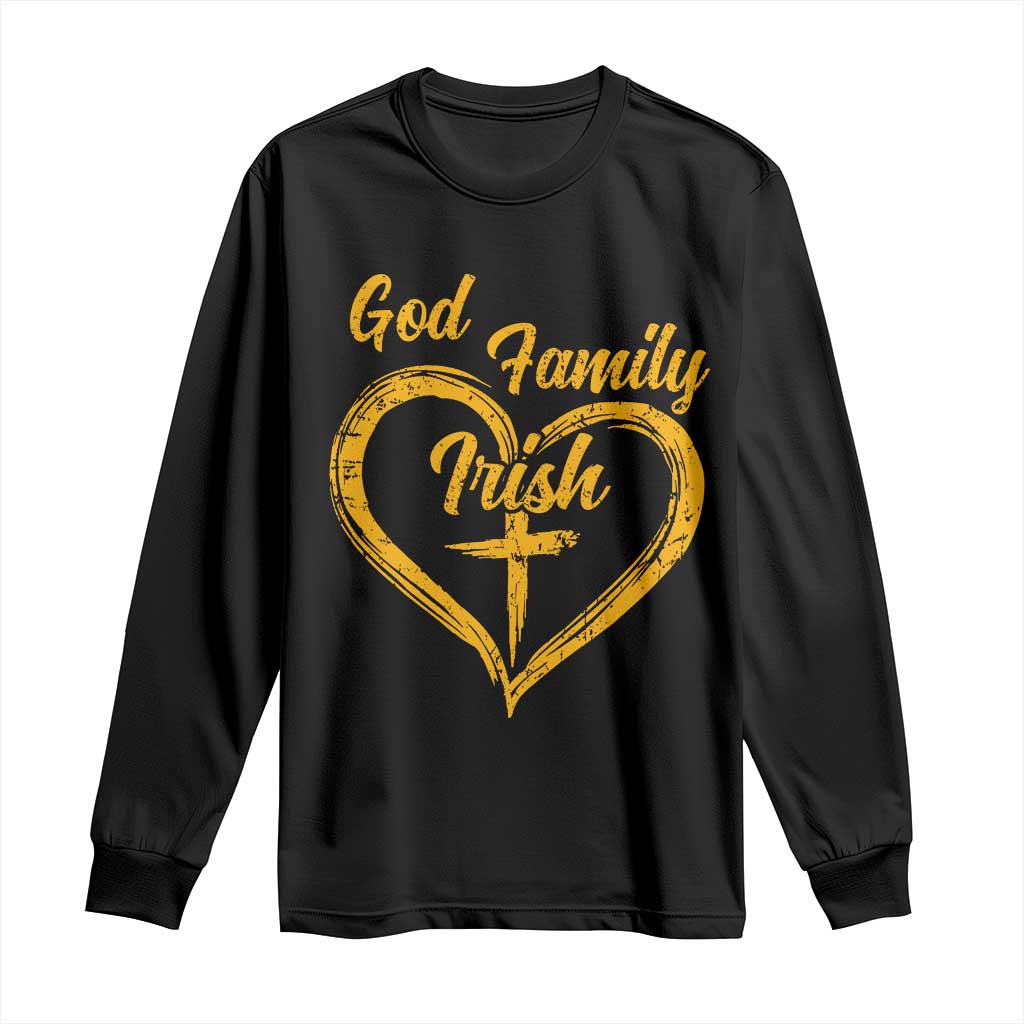 God Family Irish Long Sleeve Shirt Vintage Cross In Heart Christian Notre Dame Game Day TS10 Black Print Your Wear