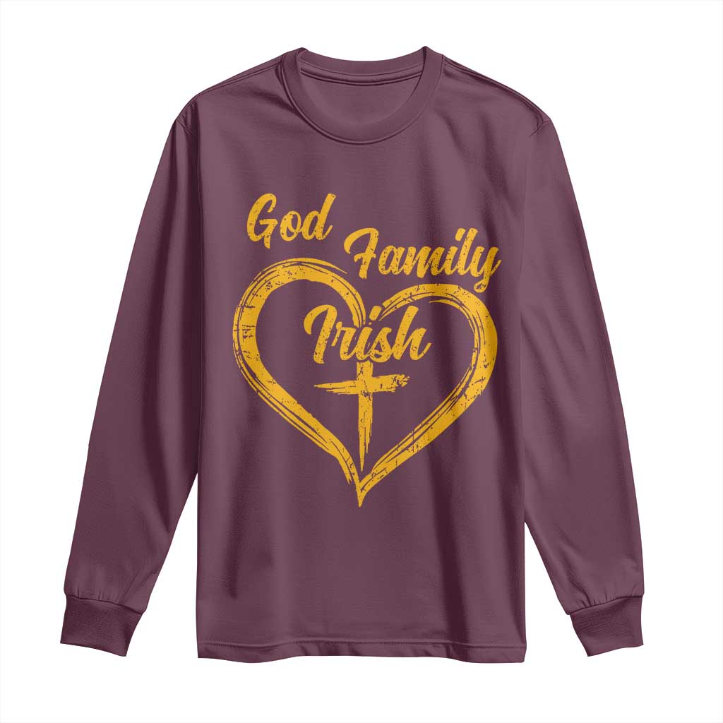 God Family Irish Long Sleeve Shirt Vintage Cross In Heart Christian Notre Dame Game Day TS10 Maroon Print Your Wear