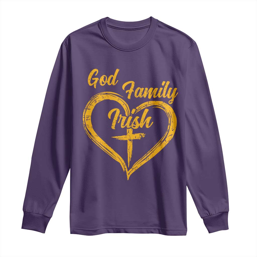 God Family Irish Long Sleeve Shirt Vintage Cross In Heart Christian Notre Dame Game Day TS10 Purple Print Your Wear