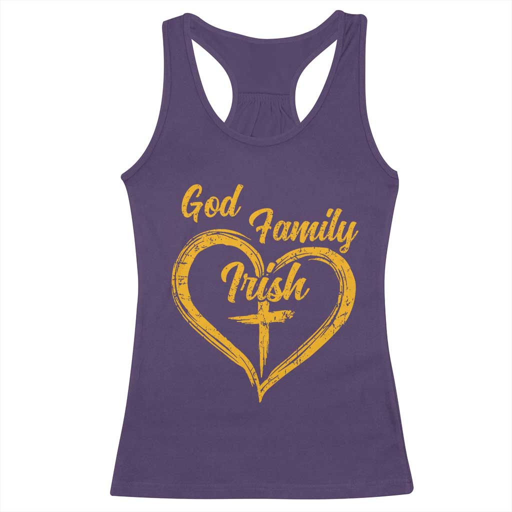 God Family Irish Racerback Tank Top Vintage Cross In Heart Christian Notre Dame Game Day TS10 Purple Print Your Wear