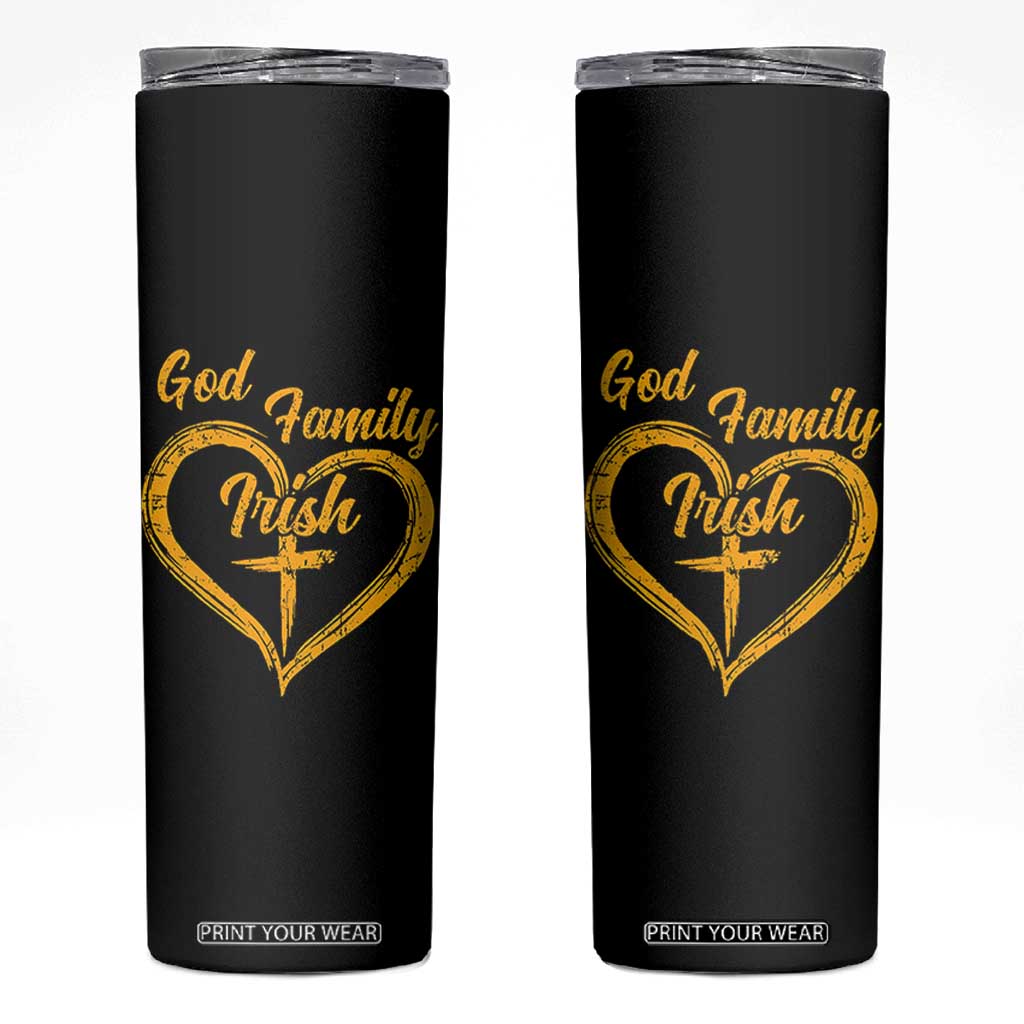 God Family Irish Skinny Tumbler Vintage Cross In Heart Christian Notre Dame Game Day TS10 Black Print Your Wear
