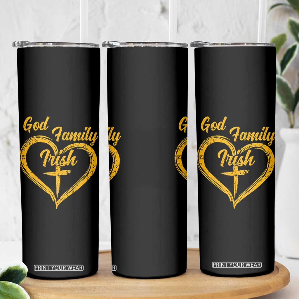 God Family Irish Skinny Tumbler Vintage Cross In Heart Christian Notre Dame Game Day TS10 Print Your Wear