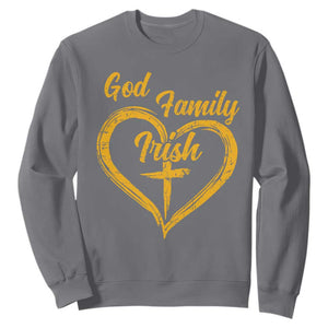 God Family Irish Sweatshirt Vintage Cross In Heart Christian Notre Dame Game Day TS10 Charcoal Print Your Wear