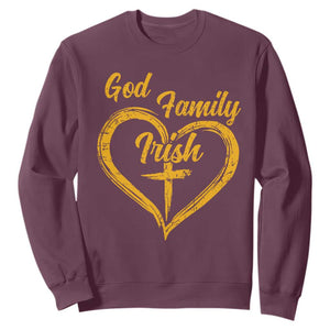 God Family Irish Sweatshirt Vintage Cross In Heart Christian Notre Dame Game Day TS10 Maroon Print Your Wear