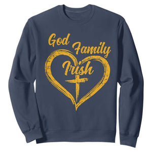 God Family Irish Sweatshirt Vintage Cross In Heart Christian Notre Dame Game Day TS10 Navy Print Your Wear