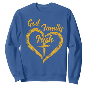 God Family Irish Sweatshirt Vintage Cross In Heart Christian Notre Dame Game Day TS10 Royal Blue Print Your Wear
