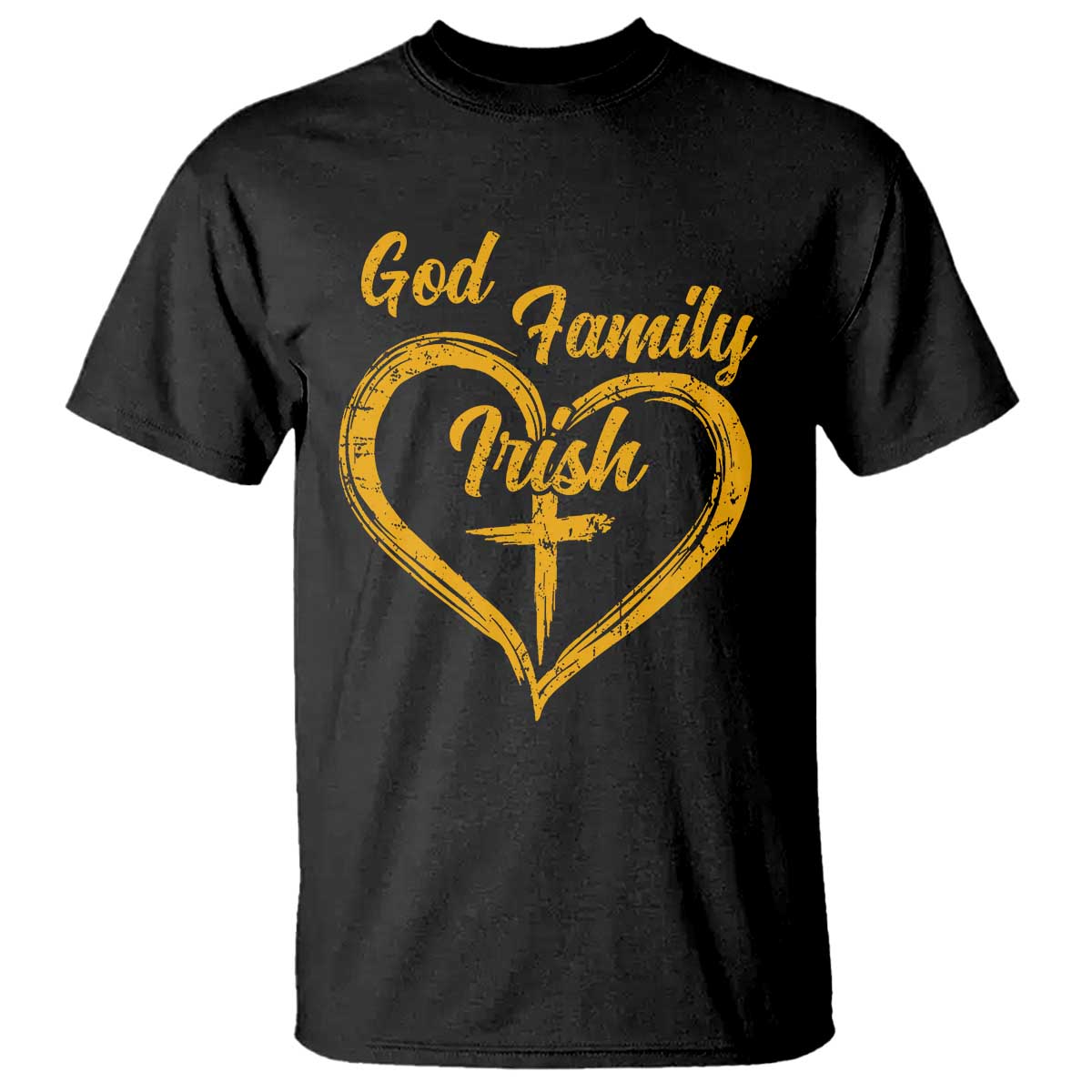 God Family Irish T Shirt Vintage Cross In Heart Christian Notre Dame Game Day TS10 Black Print Your Wear