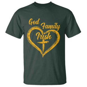 God Family Irish T Shirt Vintage Cross In Heart Christian Notre Dame Game Day TS10 Dark Forest Green Print Your Wear