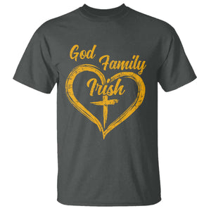 God Family Irish T Shirt Vintage Cross In Heart Christian Notre Dame Game Day TS10 Dark Heather Print Your Wear