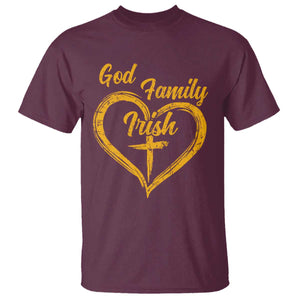 God Family Irish T Shirt Vintage Cross In Heart Christian Notre Dame Game Day TS10 Maroon Print Your Wear