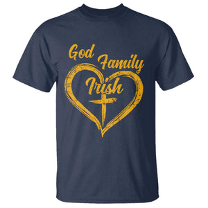God Family Irish T Shirt Vintage Cross In Heart Christian Notre Dame Game Day TS10 Navy Print Your Wear